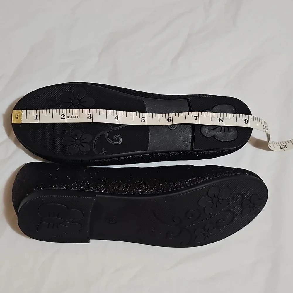 MEI MACLEOD Girls Size 5 Black Glitter Strappy Flats Used